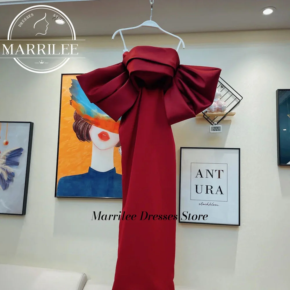 레드 섹시 인어 이브닝 원피스 오프 숄더 백 활 사이드 티 길이 포멀 드레스, 심플한 무도회 가운 미디, 2024