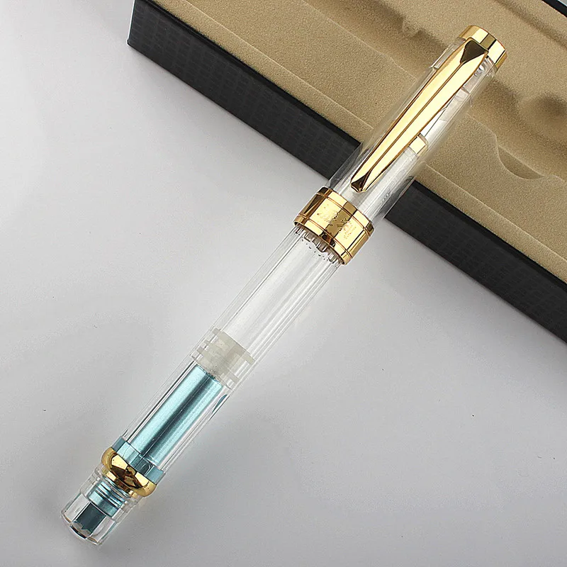 

New Posture Correction Piston Fountain Pen Plastic Transparent White Ink Pen EF F Nib School Office