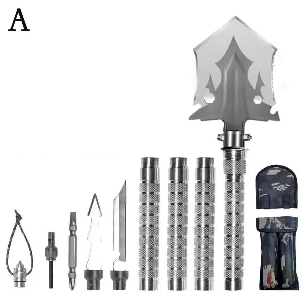 Multifuncional Pá ao ar livre, 4-Seção Pipe, Pesca Pá Dobrável, Camping Pá, Jardim Dig Kit Ferramentas