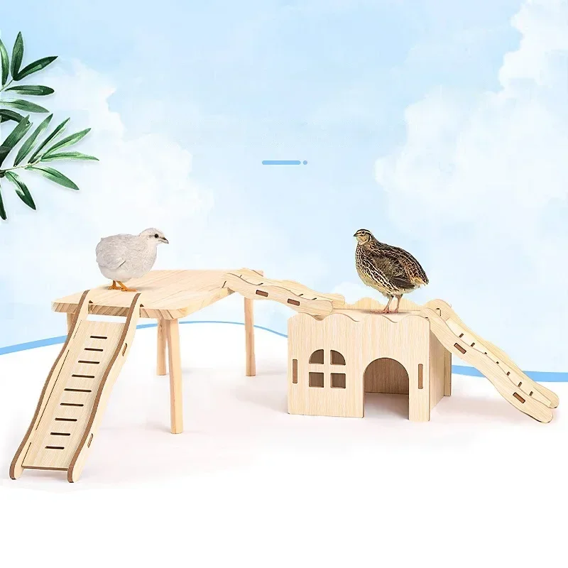 Hamster Wooden Small Villa Swing Seesaw Small Nest Solid Wood House Hamster Sleeping Nest Hide Out Quail Rutin Chicken Toy pet house