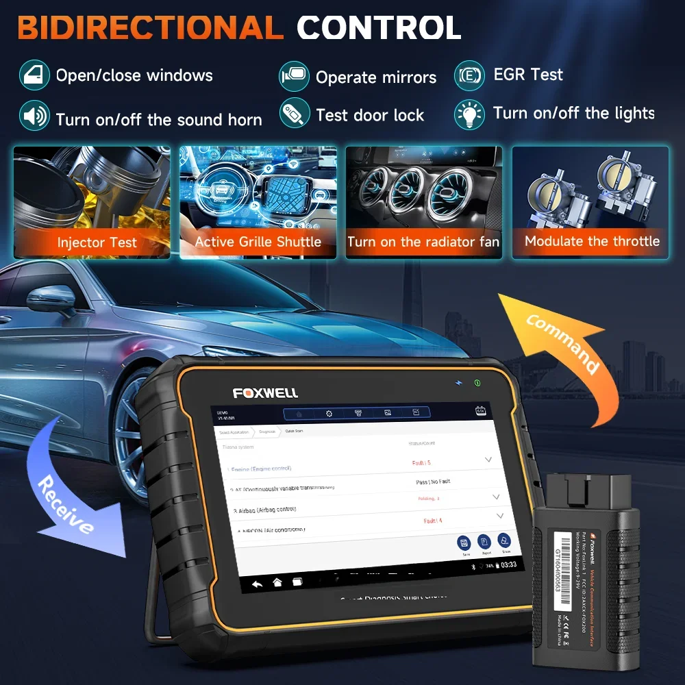 FOXWELL GT60 OBD2 Diagnostic Tool All System Bi-directional Car Code Reader 24 Reset Professional OBD 2 Automotive Scanner