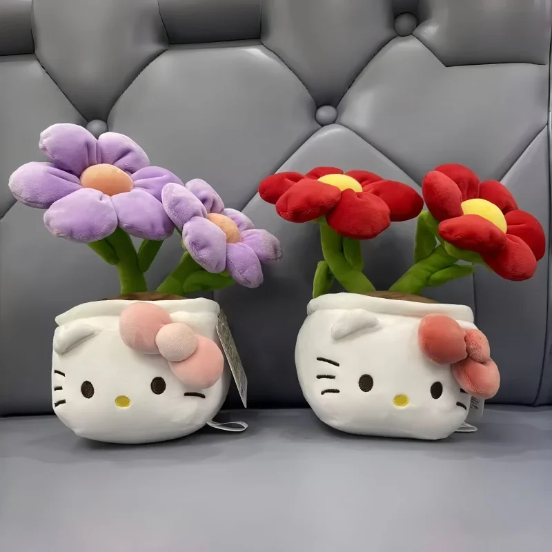 Sanrio Hello Kitty Plush Flower Potted Plant Super Cute Cartoon Anime Character Doll Ornaments Kawaii Birthday Gift for Girls 6