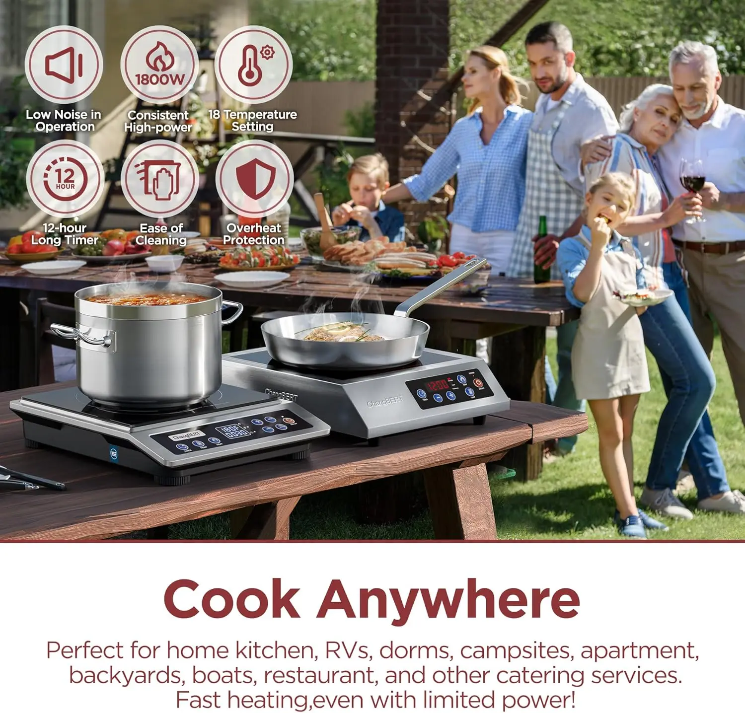 Portable Induction Cooktop, NSF Certified Pro Induction Hot Plate, Powerful 1800W with Large 8" Heating Coil, Premium Stainless