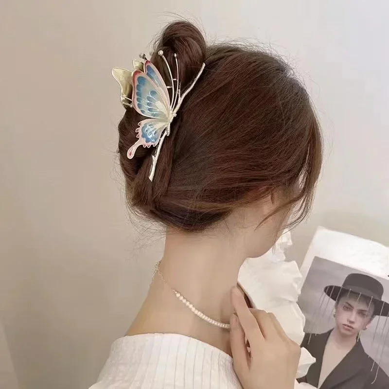 

Женская заколка-краб для волос, Винтажная заколка-краб большого размера с рисунком бабочки, аксессуары для волос, роскошные заколки для волос для девочек