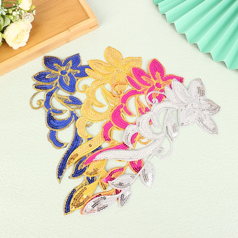 1 Pair Clothing DIY Patchwork Sticker Applique Badges Crafts Handmade Sequins Flower Embroidered Iron On Patches self adhesive patches embroidery cloth patches
