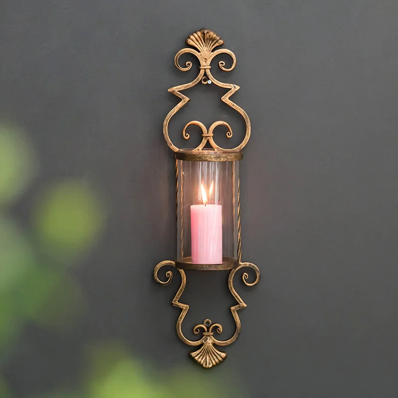 Wall Hanging Iron Holder Candle Metal Sconce Gold Retro Wall Candle
