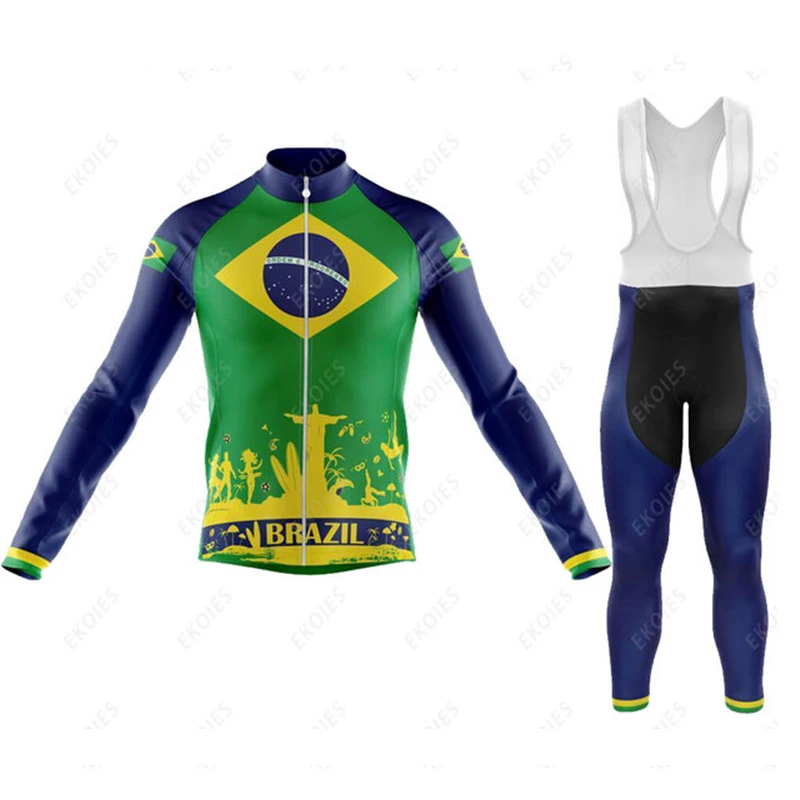 

Brazil Team Spring /Autumn Long Sleeve Cycling Jersey Set Men Bicycle Clothes MTB Bike Jersey Bib Pants Kit Ropa Ciclismo Traje