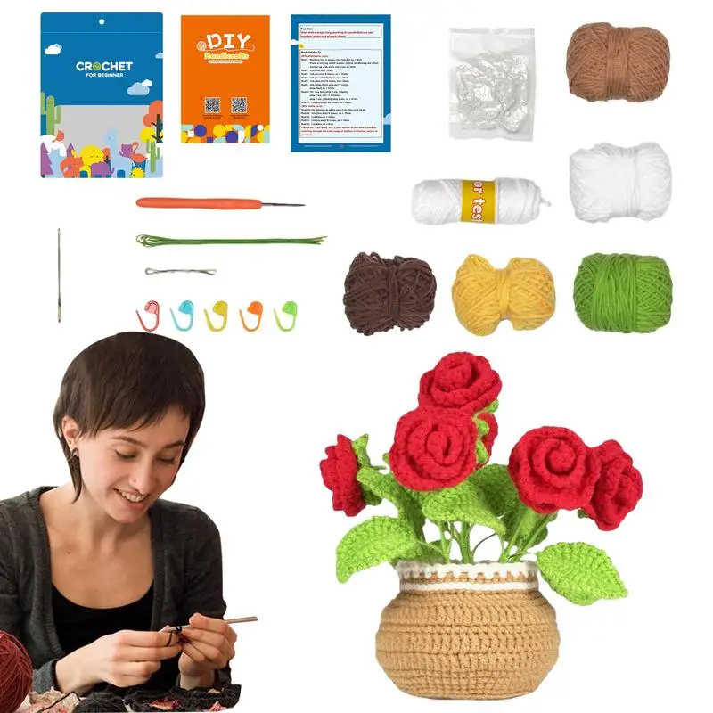 

Цветок, искусственная шерсть, вязаный крючок, цветок, полный комплект, украшения для дома, «сделай сам», вязаные цветы для кабинета, общежития, компьютера