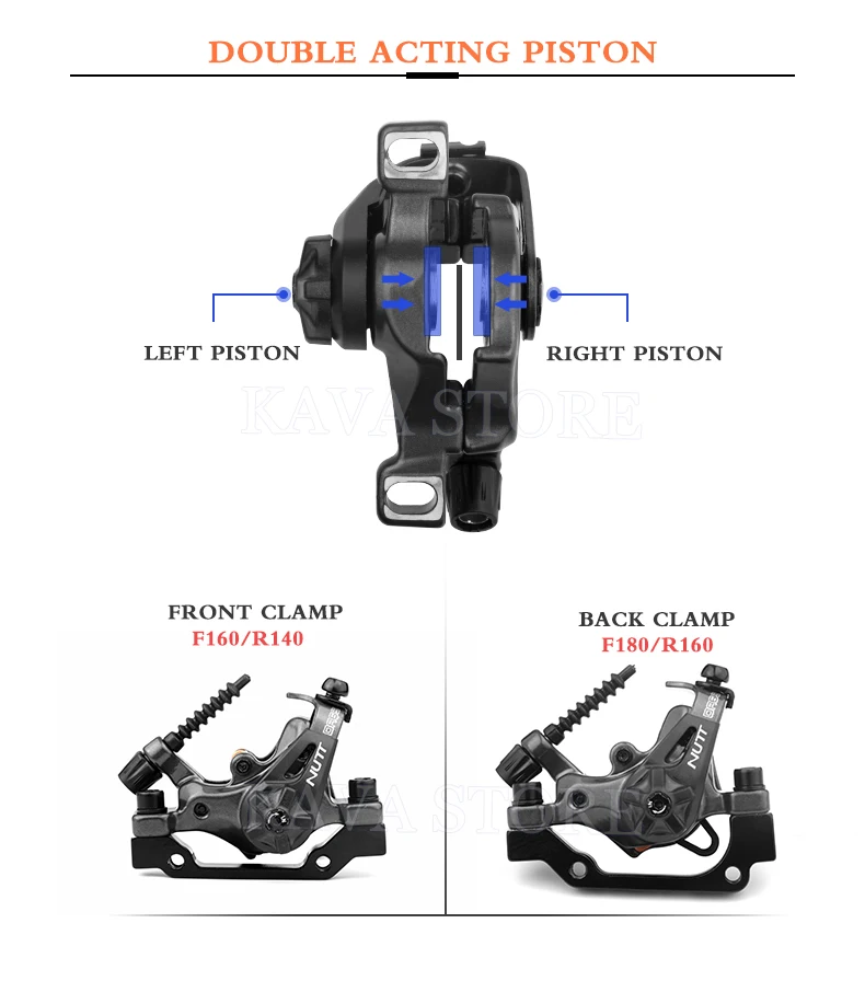 NUTT DA6S Mountain Bike Dual Piston Drive Disc Brake Caliper 160mm Rotor Mechanical Line Pull Disc Brake Scooter Bicycle Parts