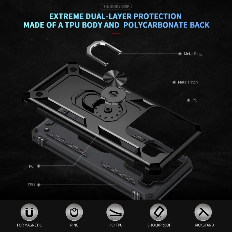 Shockproof Armor Bumper Case with Car Magnetic Holder Ring and Enhanced Protection