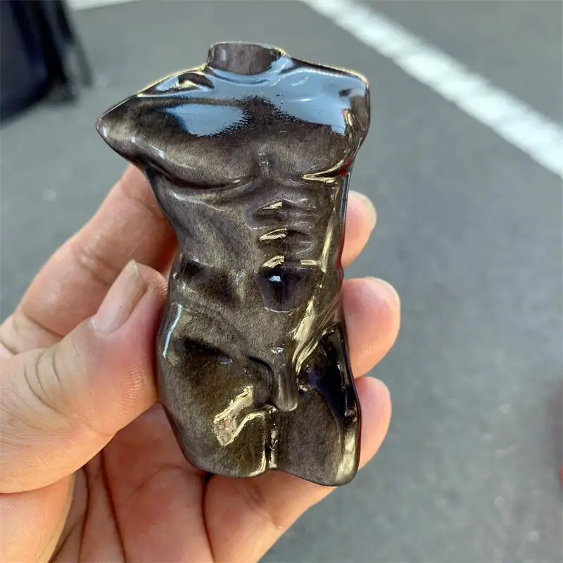 Natural Silver Obsidian Male Body Carving Crystal Crafts For Home Office Decoration Or Birthday Present 1PCS 4