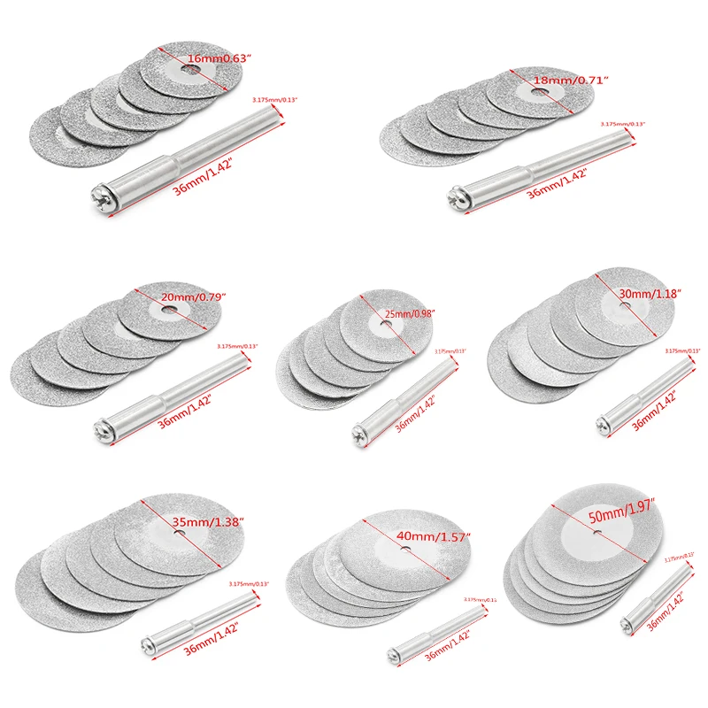 Cutting Discs 5pcs 16/18/20/25/30/35/40/50mm Diamonte Cutting Discs & Drill Bit Shank