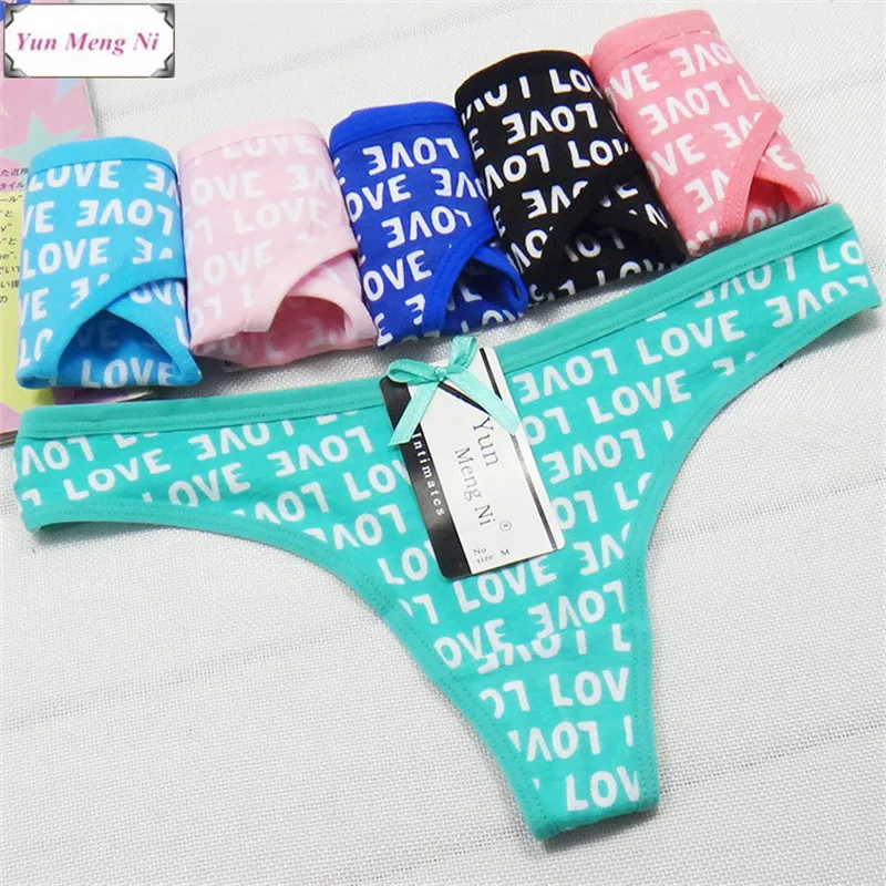Free Shipping 5pcs/lot Sexy Letters Printed Cotton Thong Trade Women's