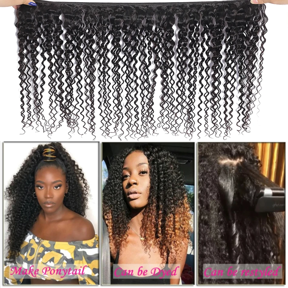12A Kinky Curly Human Hair Bundles 1/3/4 Bundles Deal 30 Inch Virgin Hair Extensions Weave