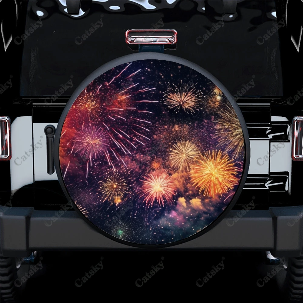 

Colorful Fireworks Clouds Pattern Polyester Universal Spare Wheel Tire Cover Wheel Covers for Trailer RV SUV Truck Camper