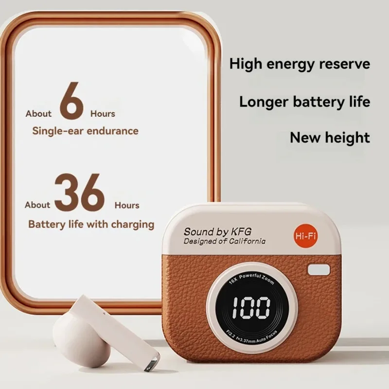 TWS Wireless Retro Earphone Sound By KFG ENC DT3 360°ACS 5.4 Bluetooth With Touch Control LED Power Display Sports Headset Gift 5