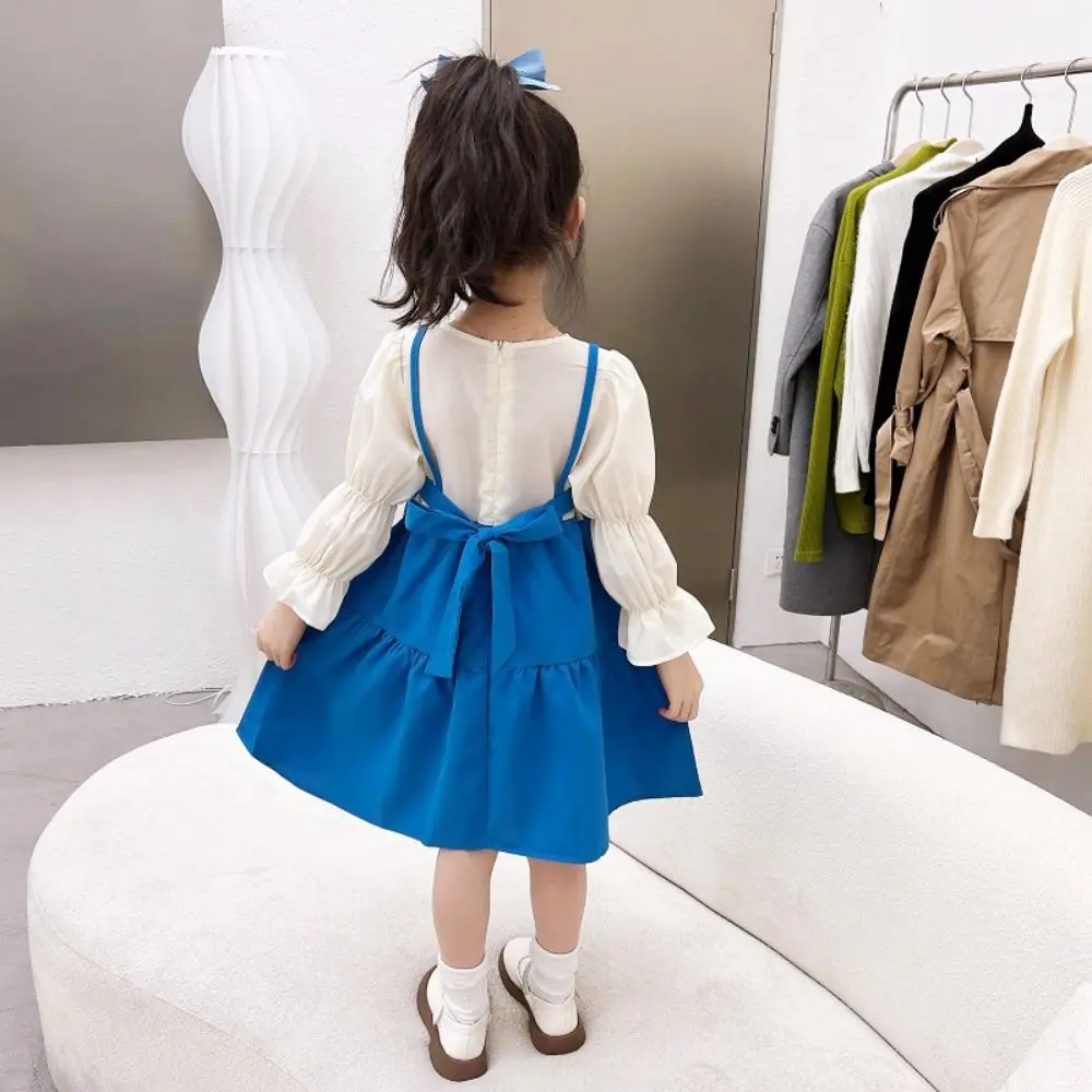 Elegant Pleated Lace Princes Dress Loose Bowknot Girls Long Dress A-line Sweet Children Long Sleeved Dress Holiday