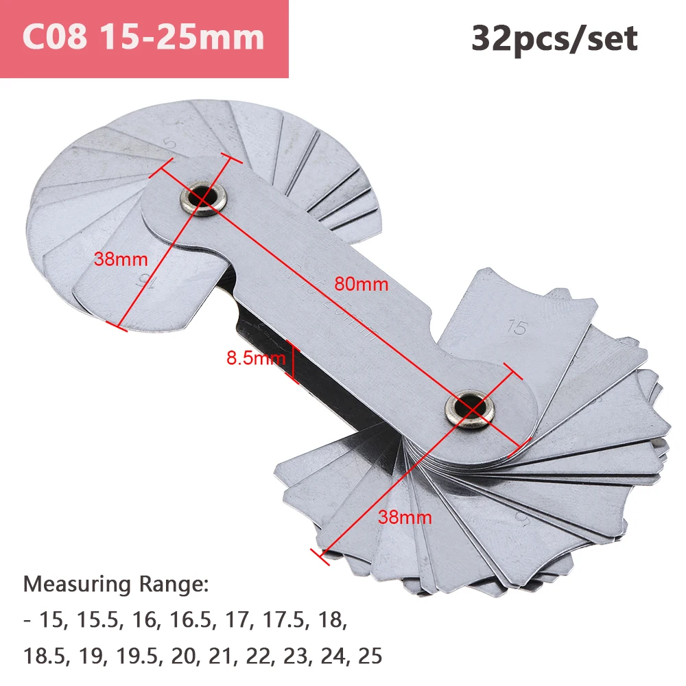 Description Picture 4 of item16-34pcs/Set Radius Gauge Stainless Steel Screw Thread Pitch Cutting Gauges Tool Set Sample R Gauge Industrial Measuremt Tool