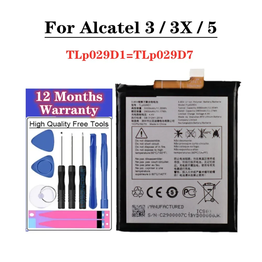 

3000mAh TLP029D1 TLp029D7 Battery For Alcatel 3 3X 5 TCL V760 Y660 OT-5052D 5052Y 5058A 5058J 5058T OT-5086D 5086D/3L OT-5034D