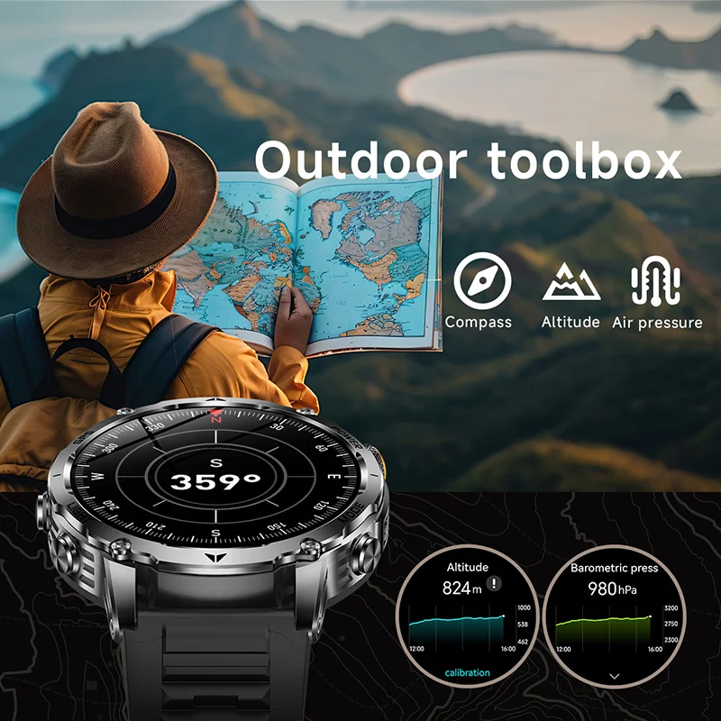 2026 새로운 야외용 남성용 스마트 시계 GPS 나침반 LED 손전등 건강 모니터링 BluetoothCall IPX8 방수 스포츠 스마트 워치