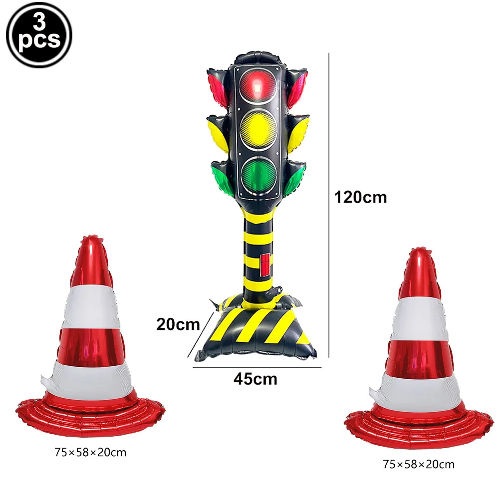 Race-Themed Birthday Party Decoration Set - Balloons, Traffic Cones, Checkered Flags, and Racing Wheel Foil Balloon