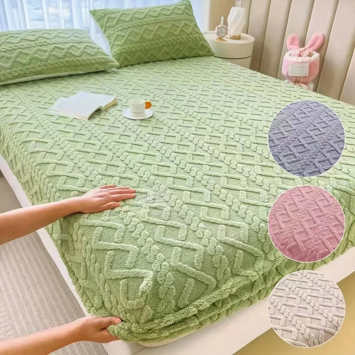 

Soild Color Taffeta Mattress Cover Winter Warm Soft Comfortable Bedding Fitted Sheet Bed Cover No-slip Mattress Protector 2023