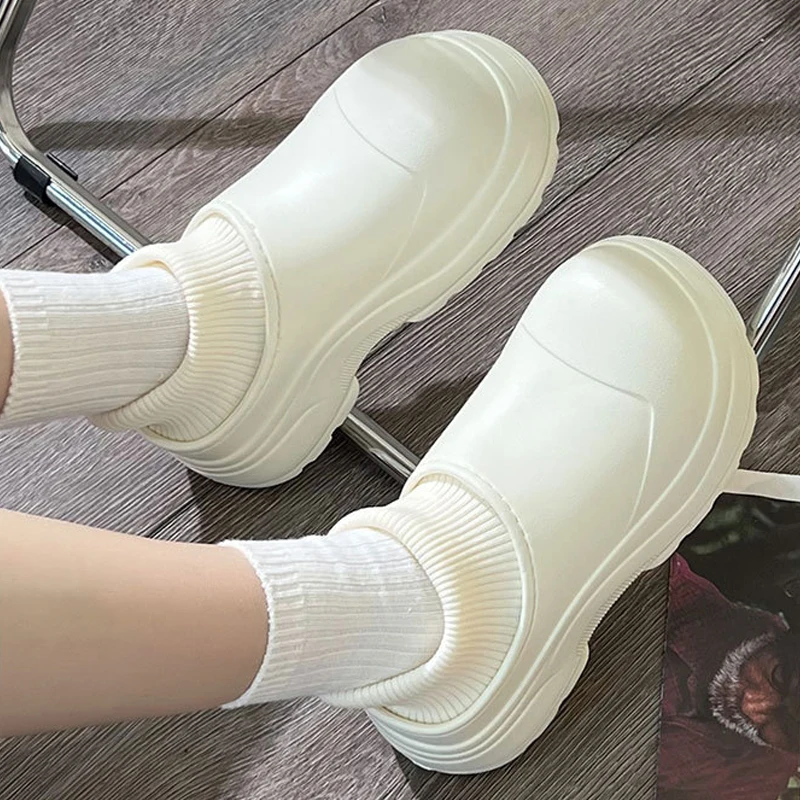 

Comwarm New Winter Slippers For Women Fashion High-Heeled Sock Boots Footwear Ankle Rubber Cozy Shoes Outdoor Cotton Slipper EVA