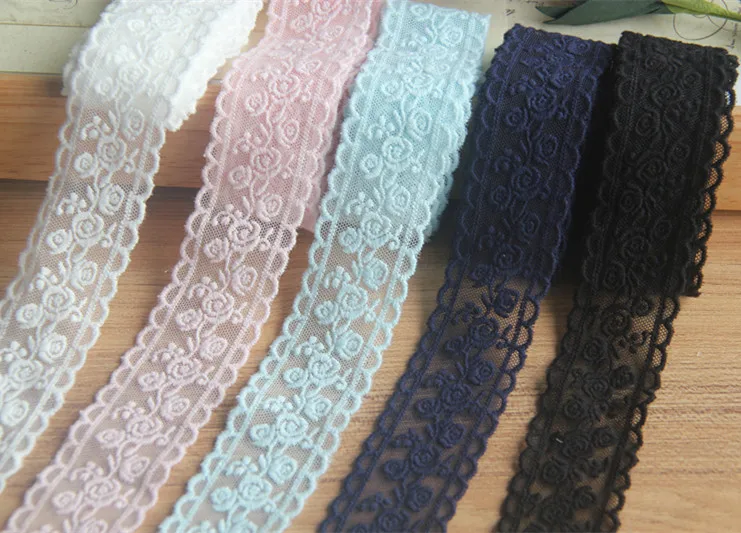 2.7cm/3.5cm wide Quality Cotton Rose Flower Embroidered Rose Mesh Lace Trim diy Clothes Wedding Dress Clothing Patchwork X1076