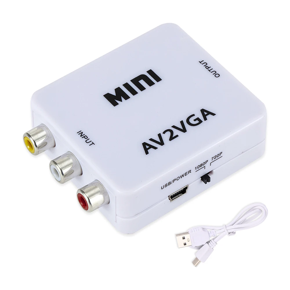 

Mini HD AV2VGA Video Converter Convertor Box AV RCA CVBS to VGA Video Converter Conversor with 3.5mm Audio to PC HDTV Converter