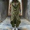 Fashion Casual Style Sets INCERUN New Men's Hooded Swinging Neck Sleeveless Drawstring Vests Pant Streetwear Two-piece Sets 2024 2
