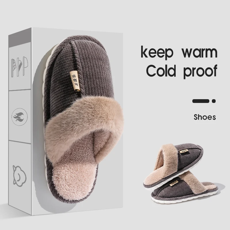 Cotton slippers for women 2024 new autumn and winter indoor home warm, non slip, silent, plush couple slippers for men 5