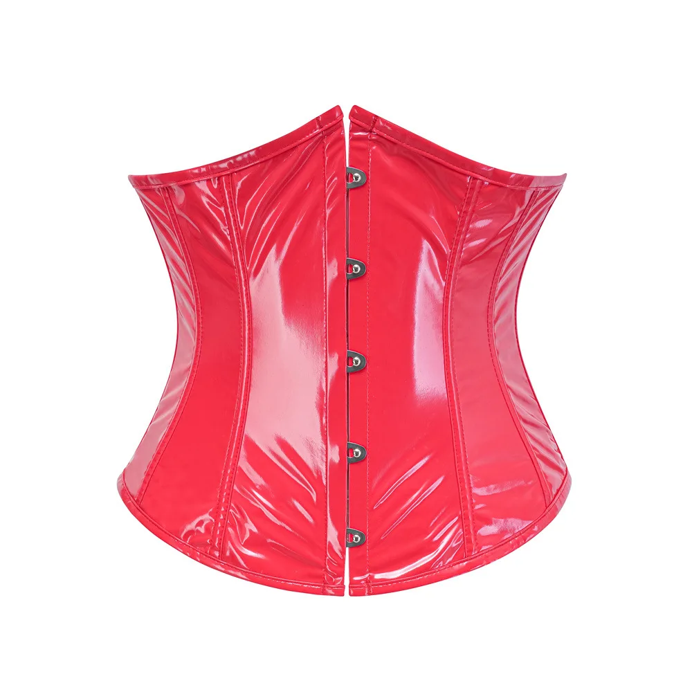 PVC Vinyl Corset Top Underbust Push Up Boned Bustier Goth Punk Women Front Busk Plus Size Sexy