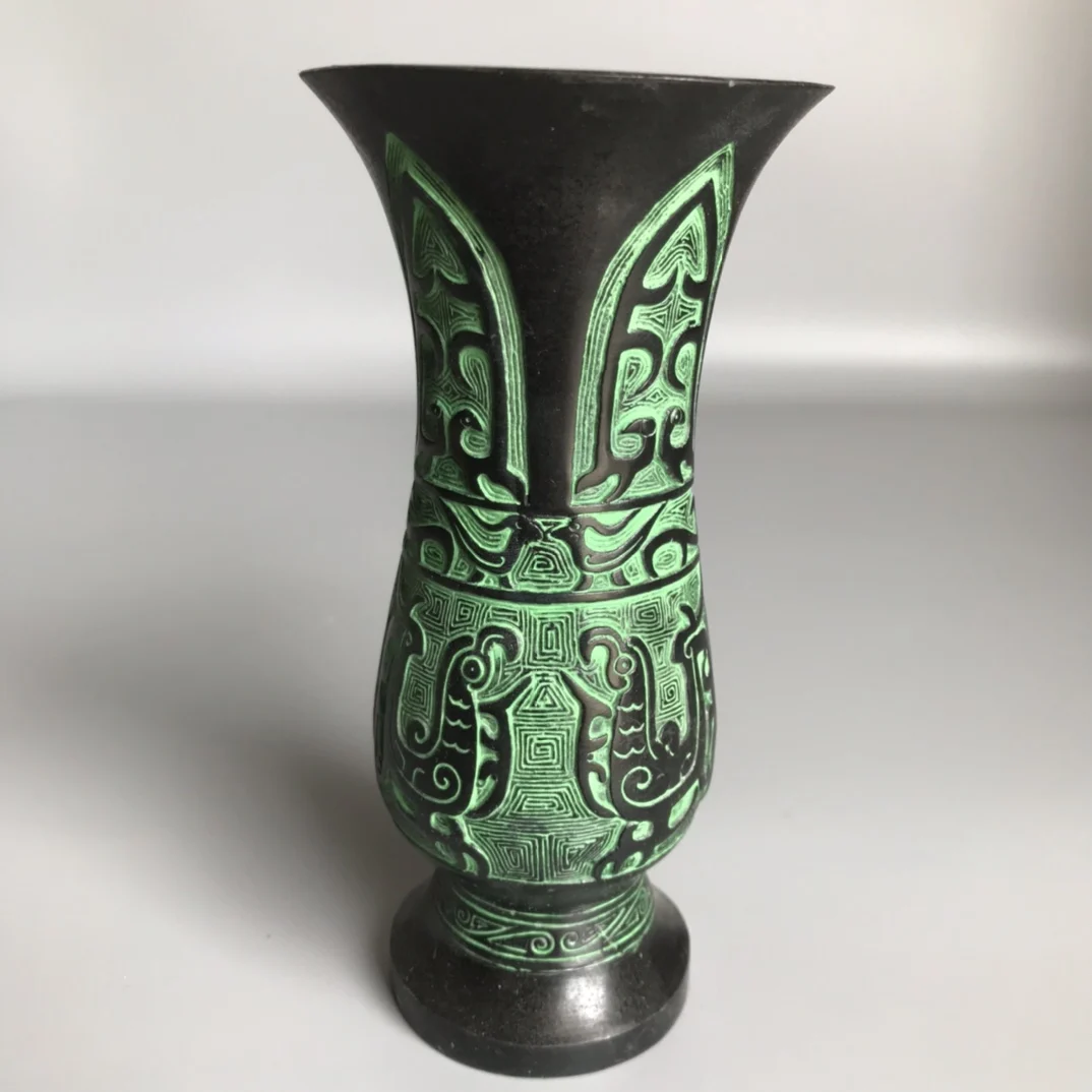 

Exquisite Antique Pure Copper Lucky Town House Zun Vase Ornament