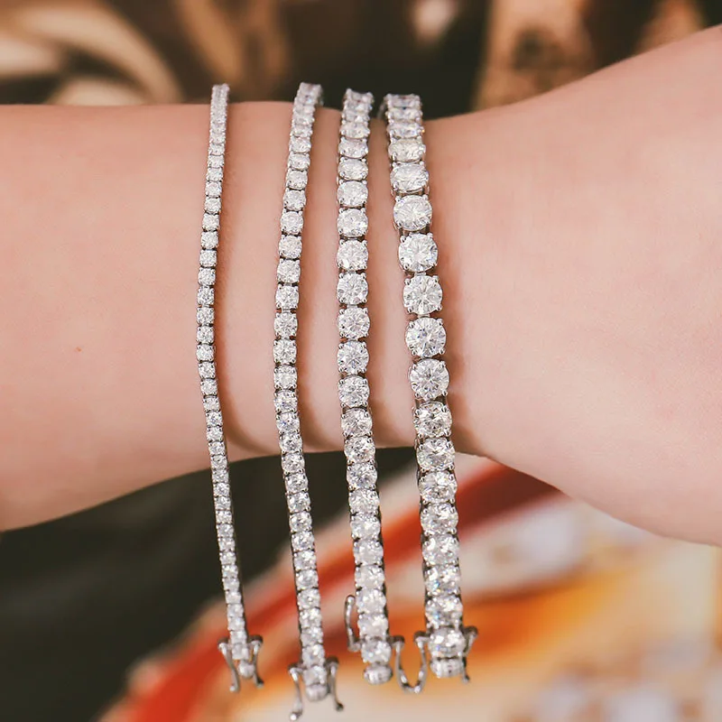 14K White Gold 2mm D Color Tennis Chain Bracelet 18.5cm Length Custom Jewelry