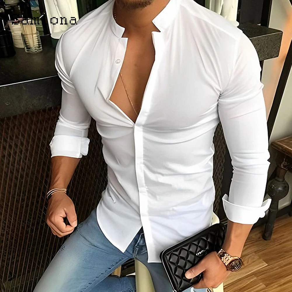 

Men Long Sleeves Casual Street Blouse European Fashion Shirts Plus Size Mens Camisa Top blusas hommes Ropa Male Streetwear 2023