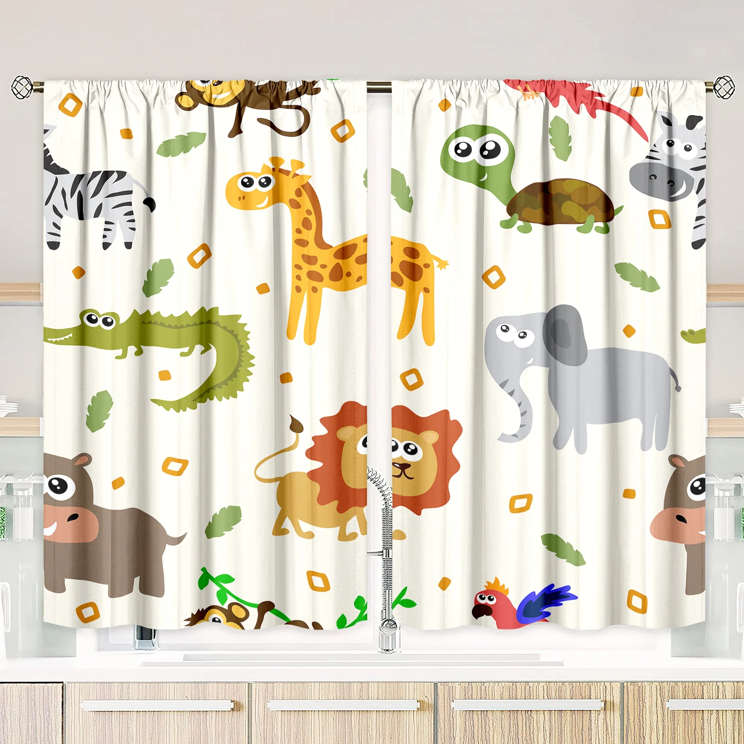 2 pieces - animal cartoon - printed curtain - polyester material - for bedroom living room study anti-privacy curtain 3