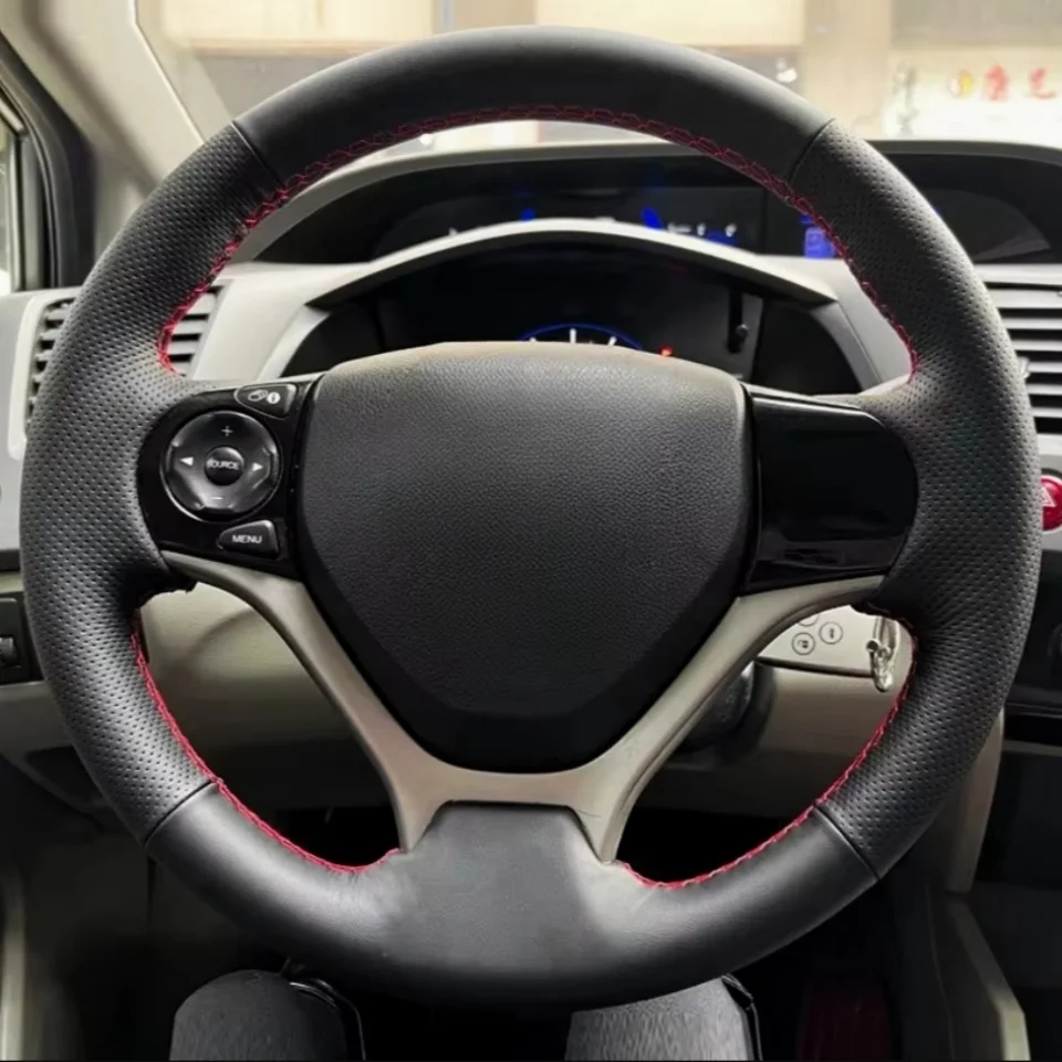 Handgeflecht Auto Lenkradbezug Schutz weiche perforierte Mikrofaser Lederverkleidung für Honda Civic 9. 2012 2013 2014 2015 – Detail 1