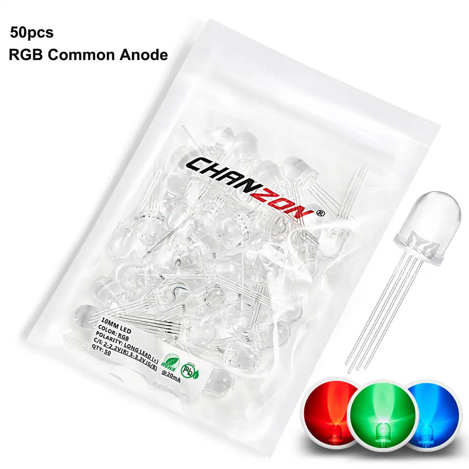5mm 8mm 10mm Led Diode RGB Light Emitting 4 Pin Common Anode Cathode Tricolor Multicolor Clear Diffused DIY PCB Lamp Bulb image 15