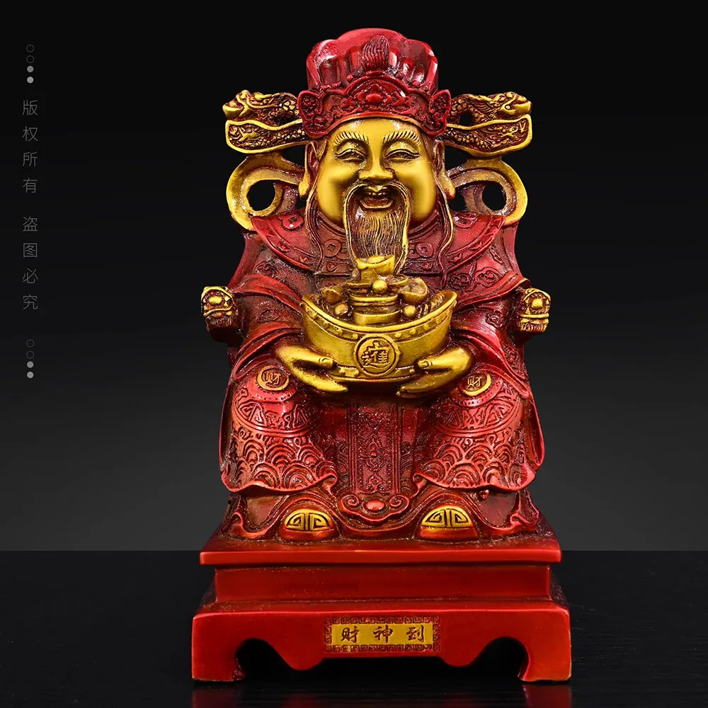 Chinese God of Wealth Figurine Brass Gold Caishen Statue for Home Decor, Bigan with Gold Ingot Office Desk Feng Shui Ornament Gi