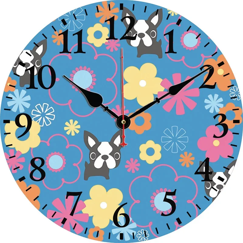 

Настенные часы с мультяшными собаками и цветами, круглые бесшумные часы, настенные часы, художественный Декор для дома, спальни, гостиной, офиса, украшение