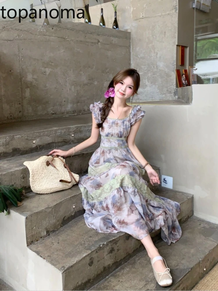 

Женское вечернее платье Topanoma с цветочным принтом, элегантное кружевное коктейльное платье с квадратным вырезом для дня рождения