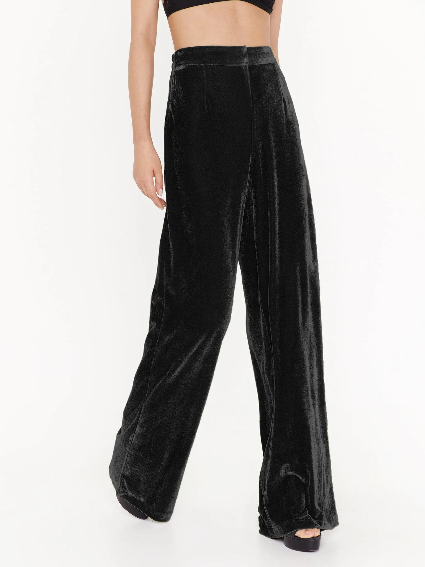 Summer Women Pants Solid Color Chic French Stylish Velvet Wide Leg Pants Autumn Female Trousers Office Lady Trendy Outfit C4916 6