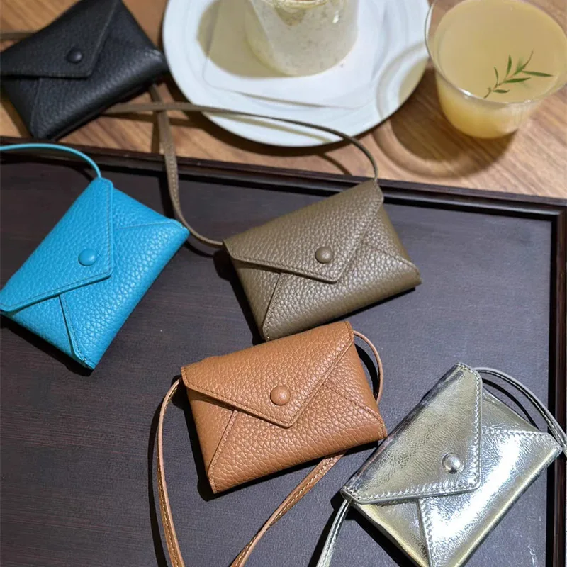 Mini Bag Necklace PU Leather Shoulder Bag Solid Color Waist Bag Coin Purse Crossbody Bag Multifunctional Storage Pouch 6Colors
