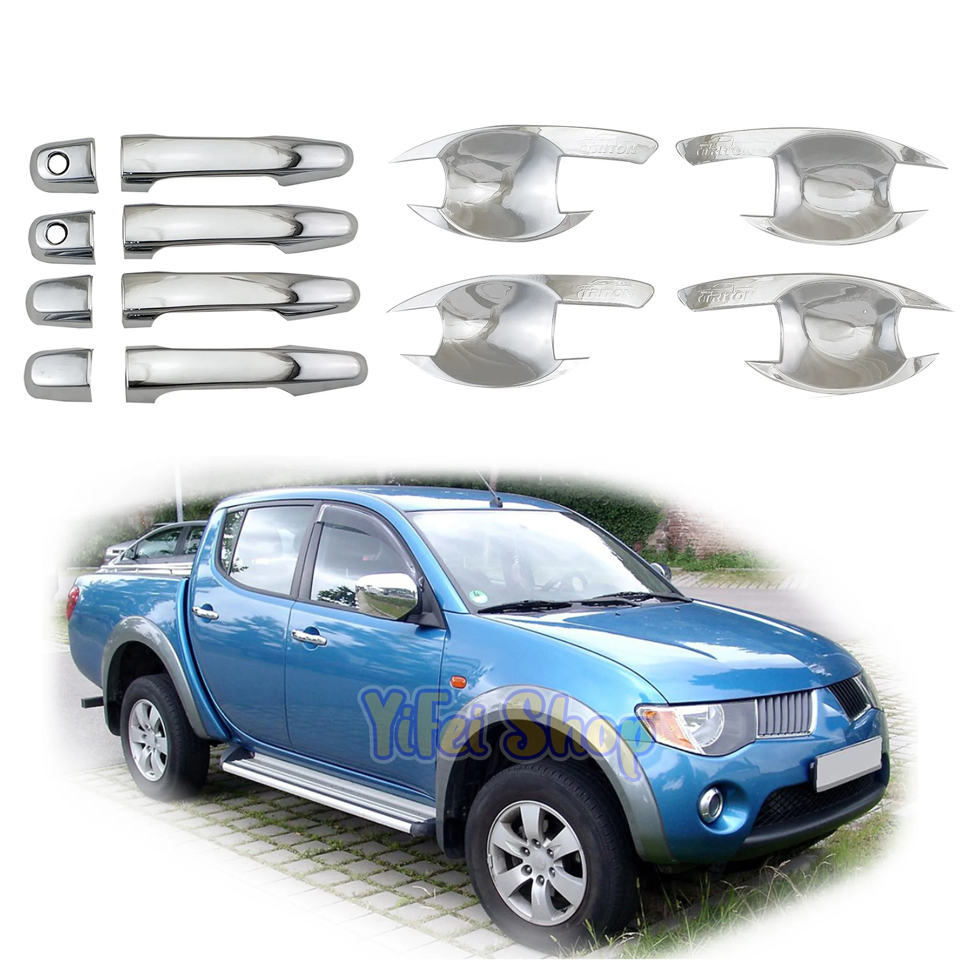 

Yifei Chrome Car Handle Bowl Cover Trim Paste Style For Mitsubishi L200 Triton Sport MENTERRO 2005 2007 2008 2010 2012 2013 2014