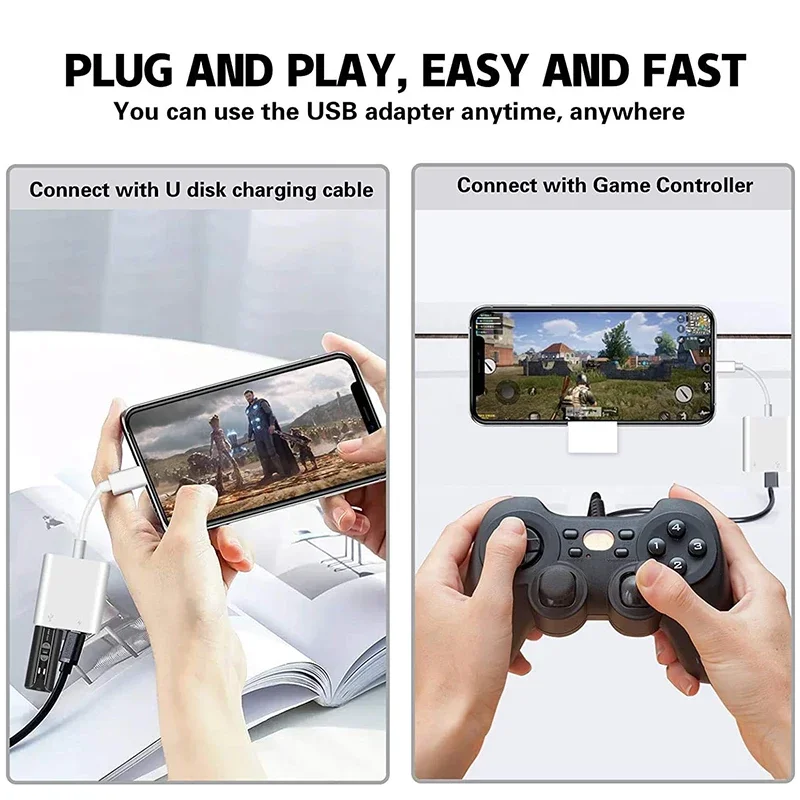 OTG Adapter iPhone 16 15 14 13 12 Pro Max XR 8 Plus 8 Pin To USB Cable 3.0 Converter Mouse Keyboard Camera Card Reader otg adapter,lightning to usb otg adapter