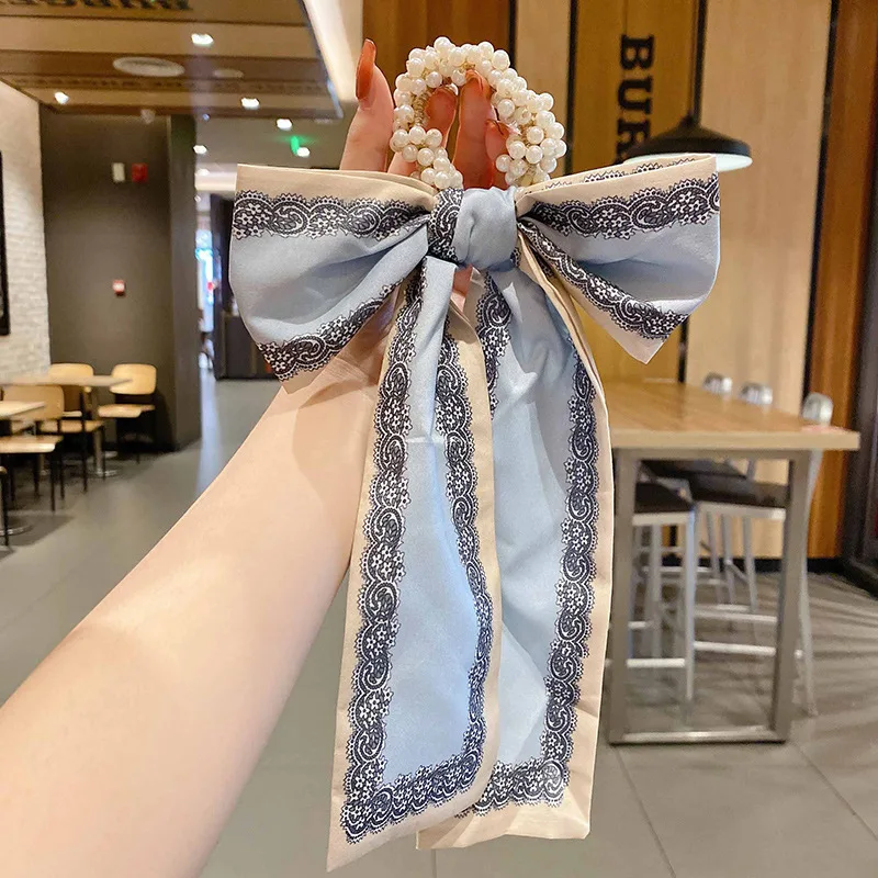 Hair Band Women's Hair Binding Vintage Bow Headdress Pearl Hair Ring Binding Hair Bow Ribbon Headrope - Image 6