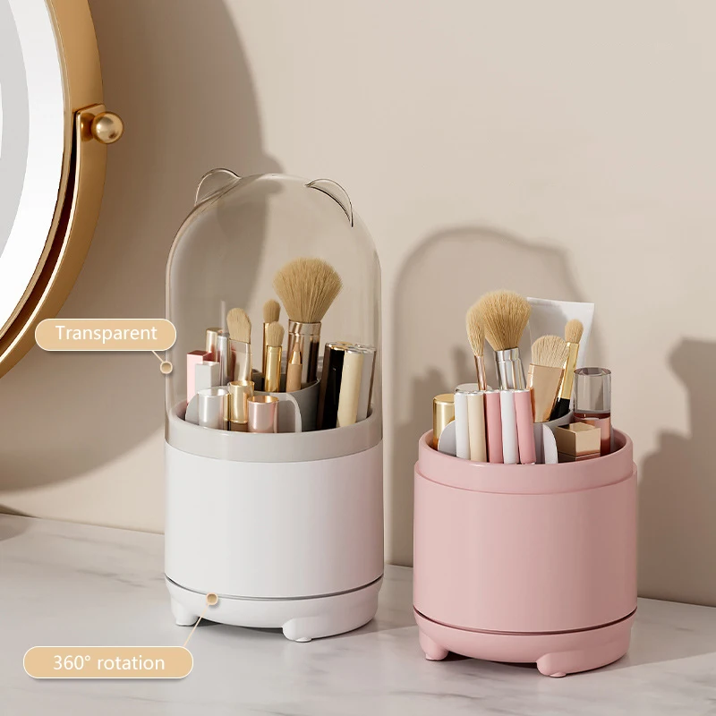 

360 Degree Rotating Makeup Brush Storage Box Desktop Cosmetics Storage Box Rotating Dustproof Makeup Brush Storage Canister