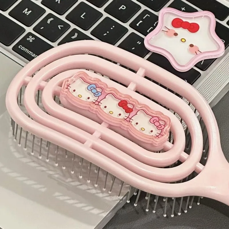 

Super Kawaii Hellos Kittys Massage Comb Cartoon Portable Hollow-out Long Handle Fluffy Student Dormitory Hair Finish Gifts
