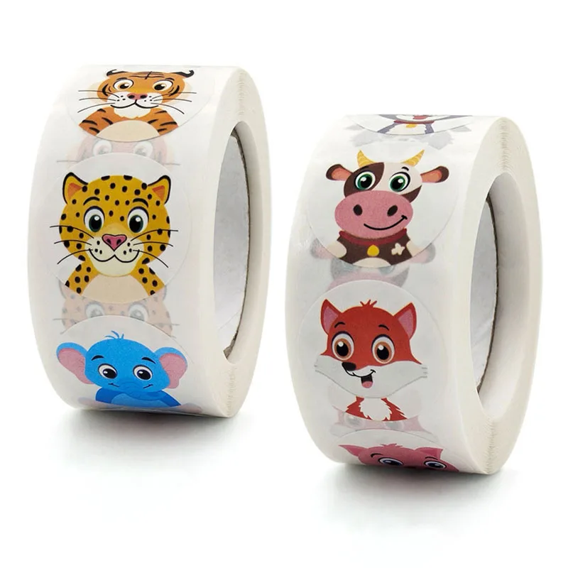 500Pcs/Roll Children Sticker Label Cartoon Animal Cute Toy Sticker DIY Gift Sealing Label 1 Inch Kindergarten Decoration