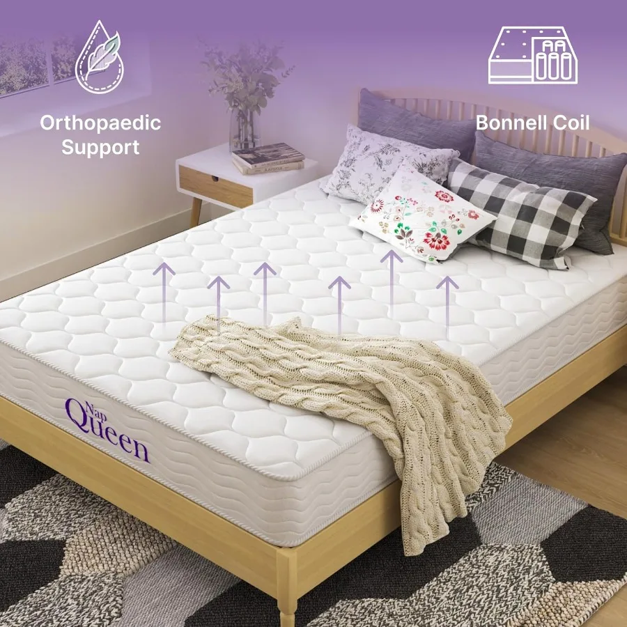 8 Inch Innerspring Queen Size Medium Firm Memory Foam Mattress Bed in a Box for Home Bedroom Use Comfortable Supportive Sleep S